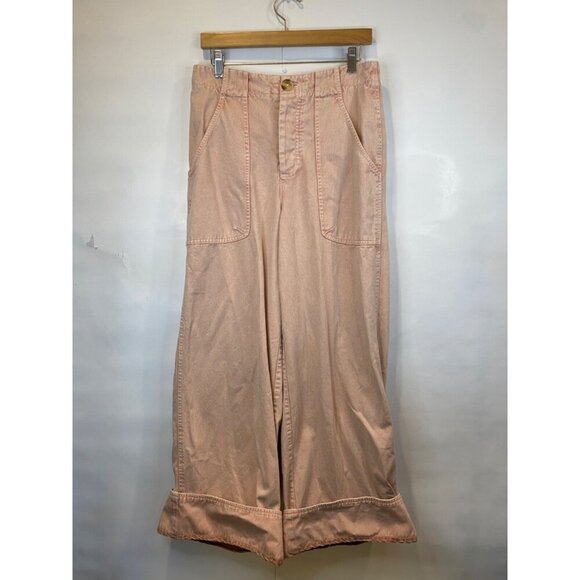 Free People Long Game Chino Pants Pale Mauve Pink Wide Leg Flare Size 4 - Picture 7 of 11